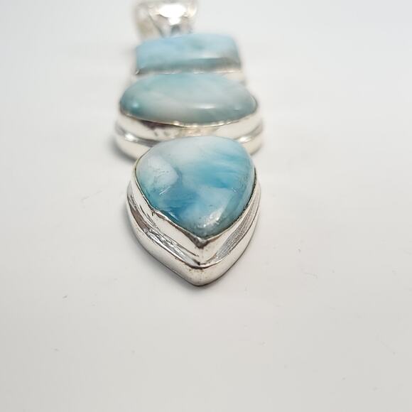 Triple Harmony Larimar Silver Pendant (2.5") with 18" Necklace - Picture 8 of 12
